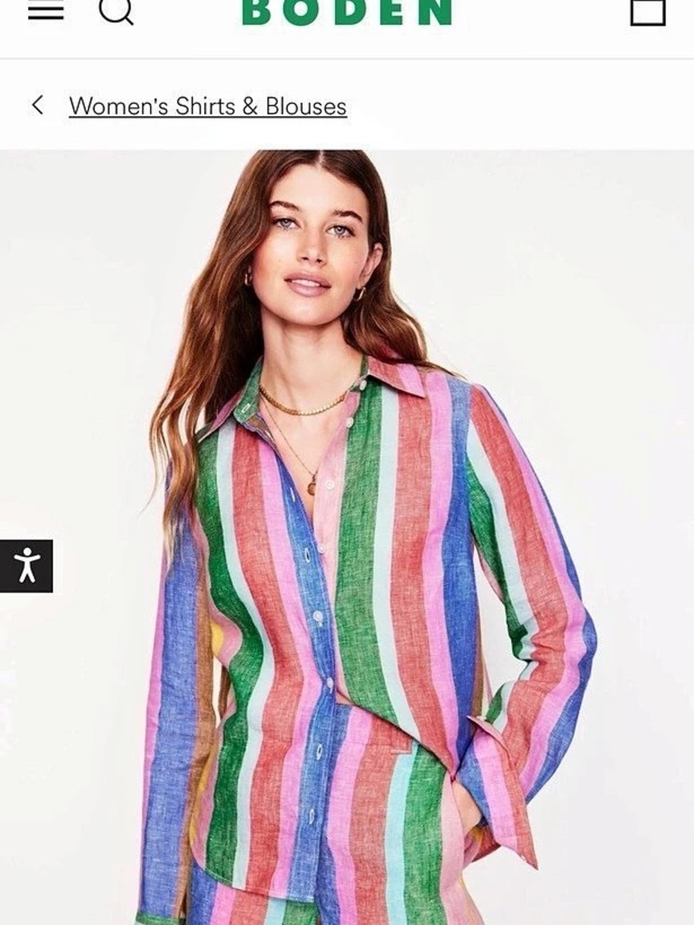 Boden Sienna Linen Shirt Striped Linen Shirt in Multicolor Size Medium Like New